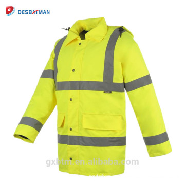 Winter Quilted Hi Vis Reflective Work Safety Parka Jacket Coat with Adjustable Hood